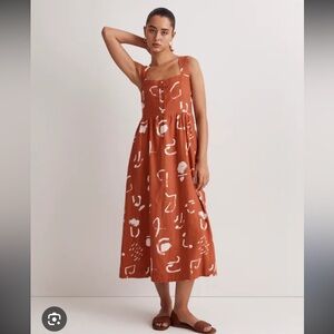 Madewell x Caroline Z Hurley Terracotta Dress with White Abstract Pattern